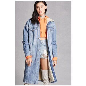 Sherpa lined long denim jacket by Thirty 6 Point 5